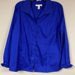 Chico's Women's Size 3 Vivid Blue Button Down, Long Sleeve Shirt, No-Iron